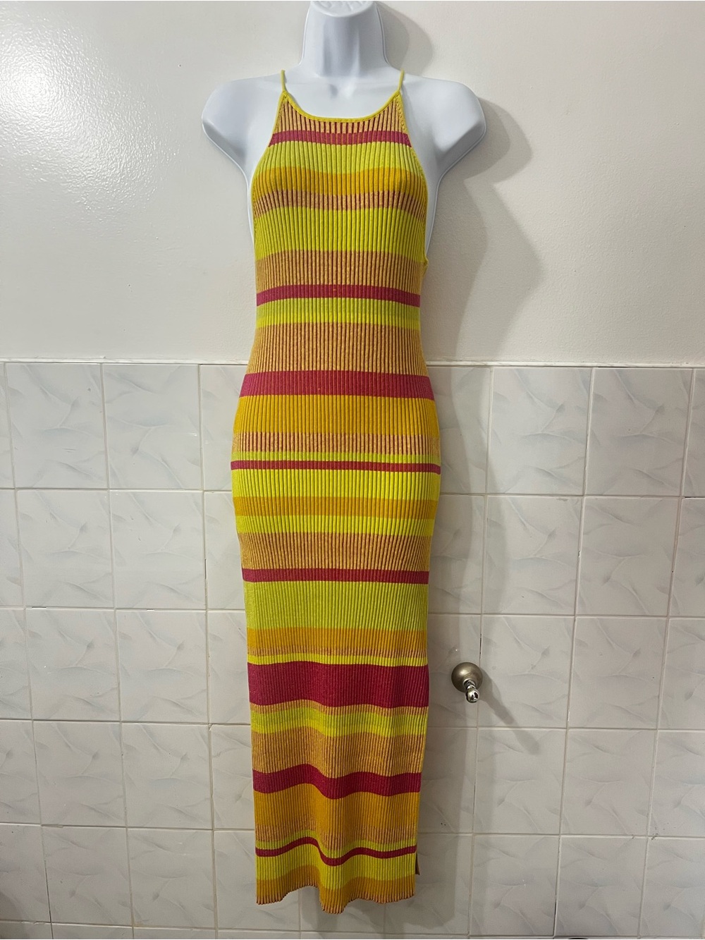 One Grey Day Revolve Adonis Halter Knit Cotton Slinky Midi Dress M Festival Rave